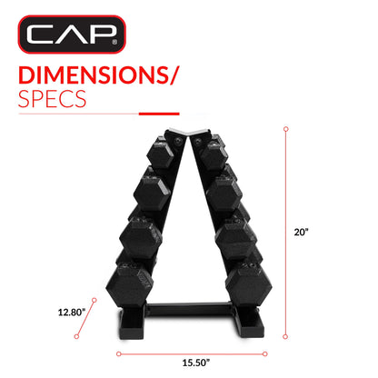 Barbell 100 Lb Cast Iron Hex Dumbbell Weight Set with Rack, Black