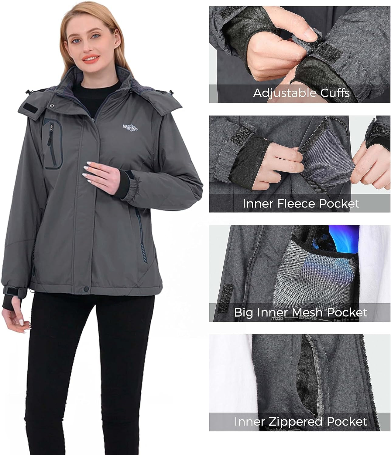 Women'S Mountain Waterproof Ski Jacket Windproof Rain Jacket Winter Warm Hooded Coat