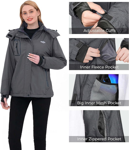 Women'S Mountain Waterproof Ski Jacket Windproof Rain Jacket Winter Warm Hooded Coat